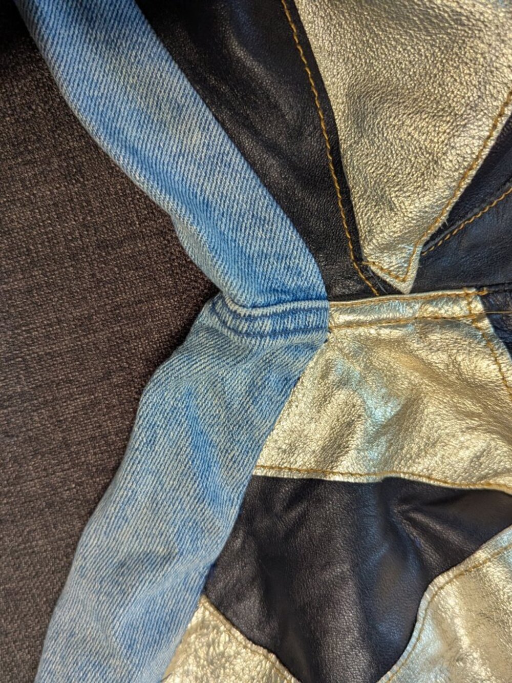 Vintage 100% Leather Geometric Patchwork Don't Stop International Denim Jeans - Picture 10 of 15